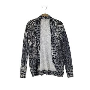Alberto Makali Gray Animal Print Open Front Cardigan Lightweight Womens Small